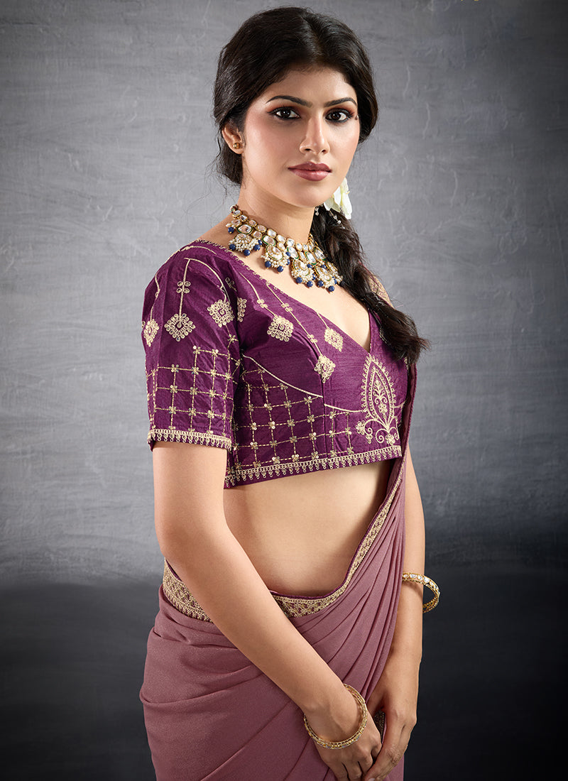 Georgette Onion Party Wear Embroidery Work Saree 385552