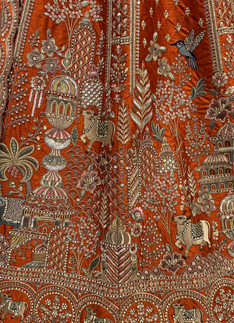 Orange Silk Embroidery Work Wedding Wear Lehenga Choli SW837643