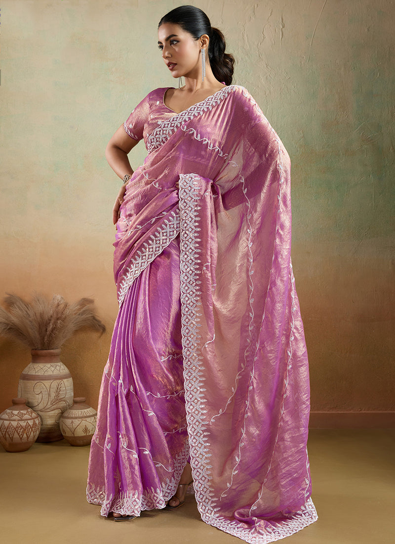 Chiffon Orchid Saree with Sequin Work for Festival Wear 383758