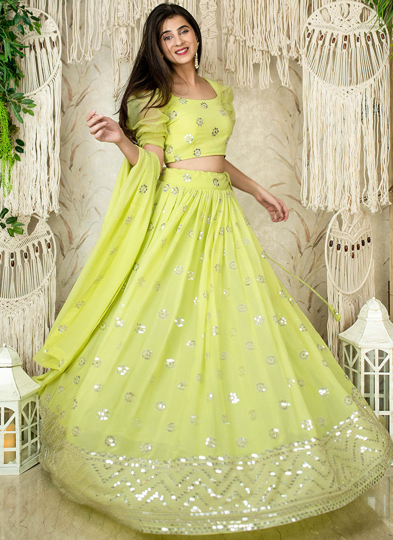 Pista Green Georgette Sequins Festival Wear Lehenga Choli SW516484
