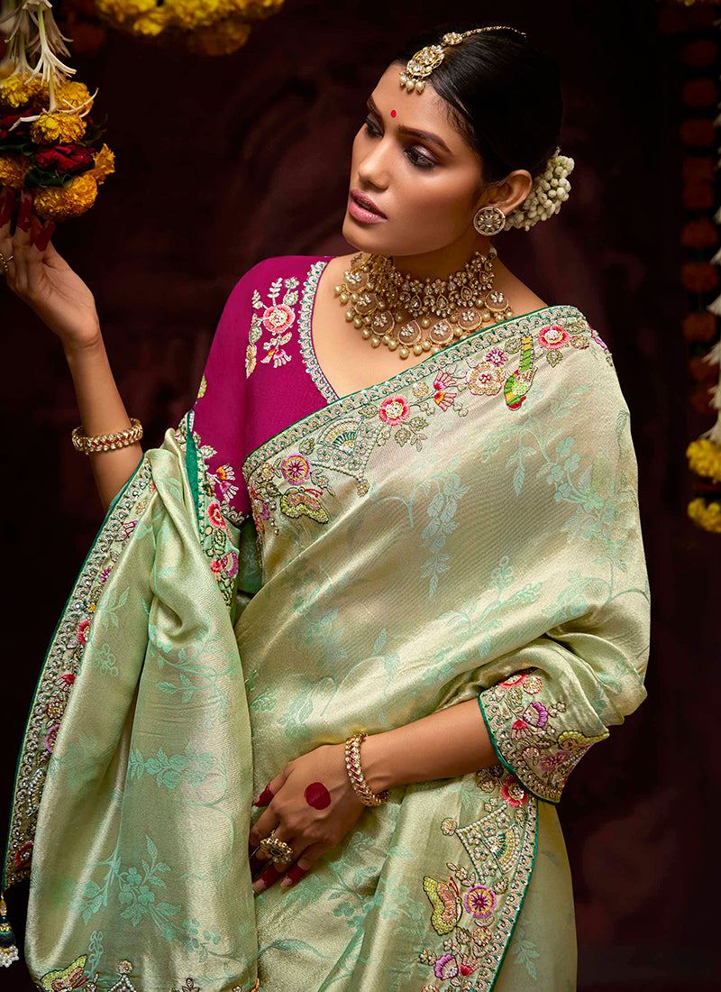 Pista Green Kanjivaram Silk Sequins Work Party Wear Saree SW858549