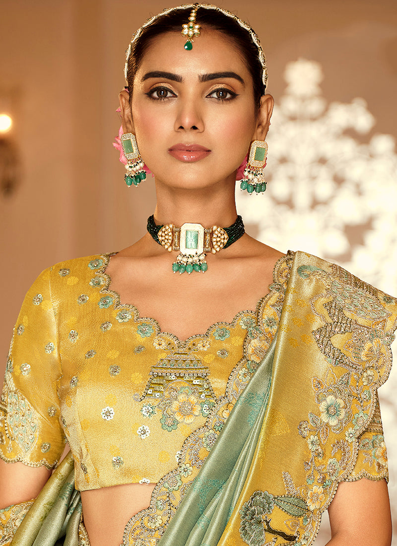 Pista Green Silk Zari Work Wedding Wear Saree SW341779
