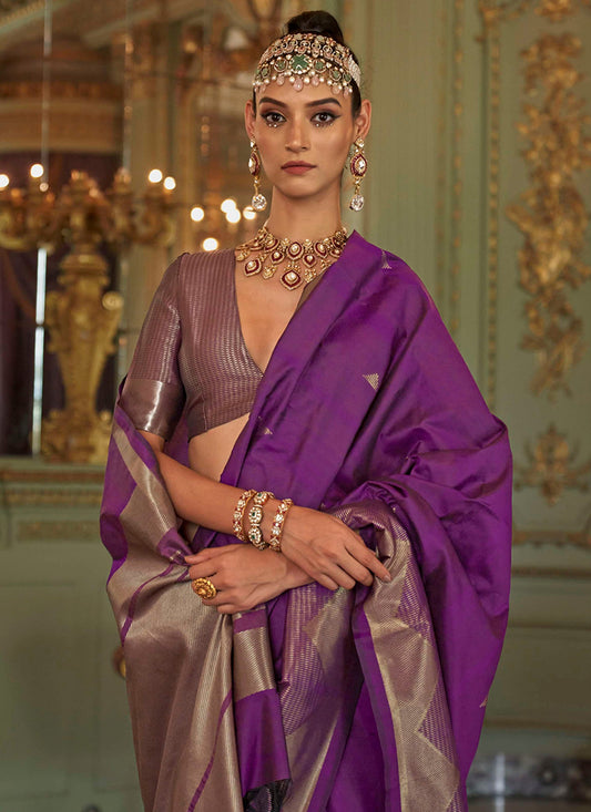 Purple Silk Weaving Work Occasional Wear Saree SW197885
