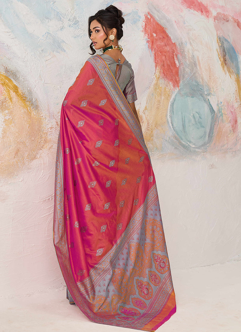 Peach Kanjivaram Silk Weaving Work Festival Wear Saree SW337958