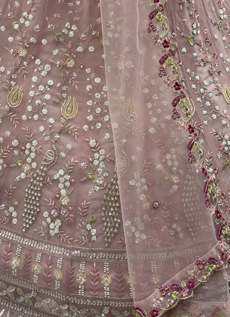 Peach Net Embroidery Work Wedding Wear Lehenga Choli SW728617
