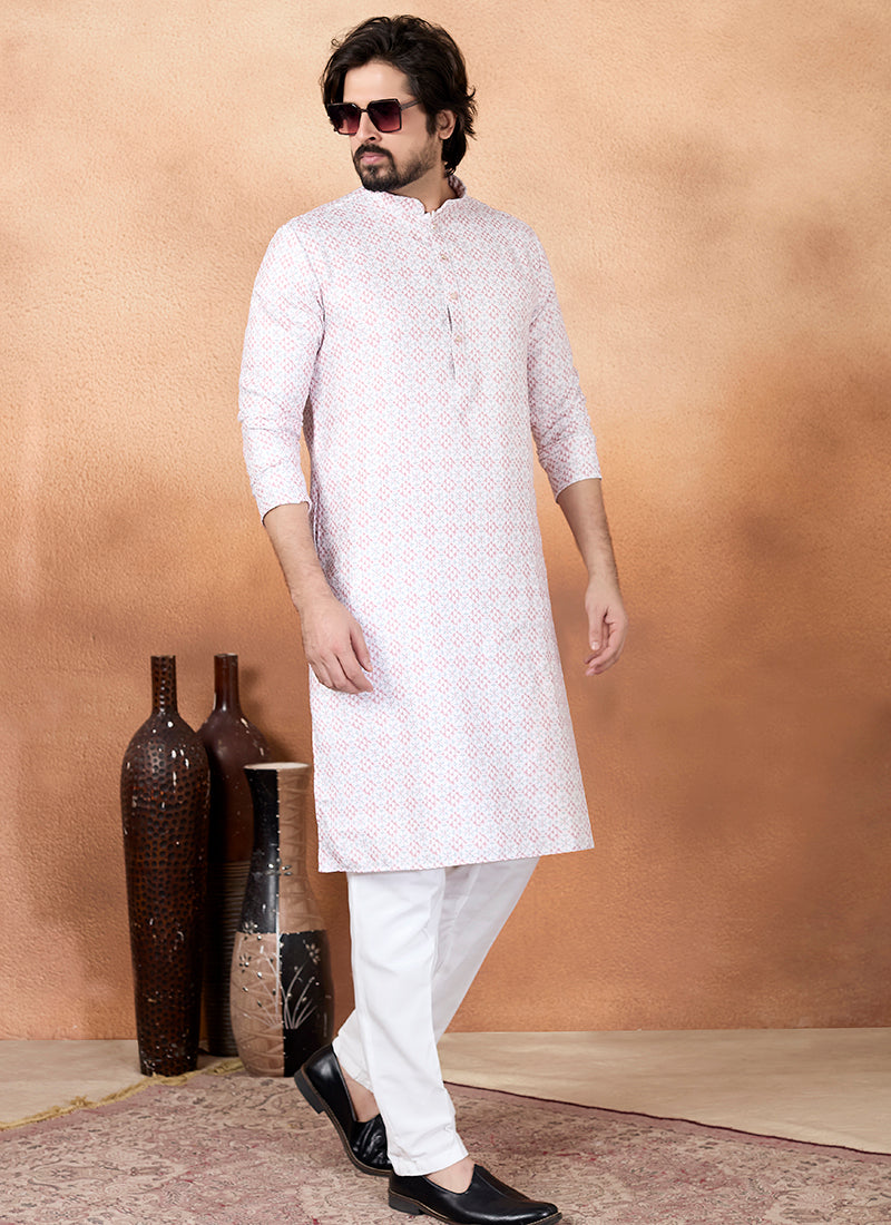 Pink Art Silk Pattern Pcs Festival Wear Readymade Kurta Pajama SW410185