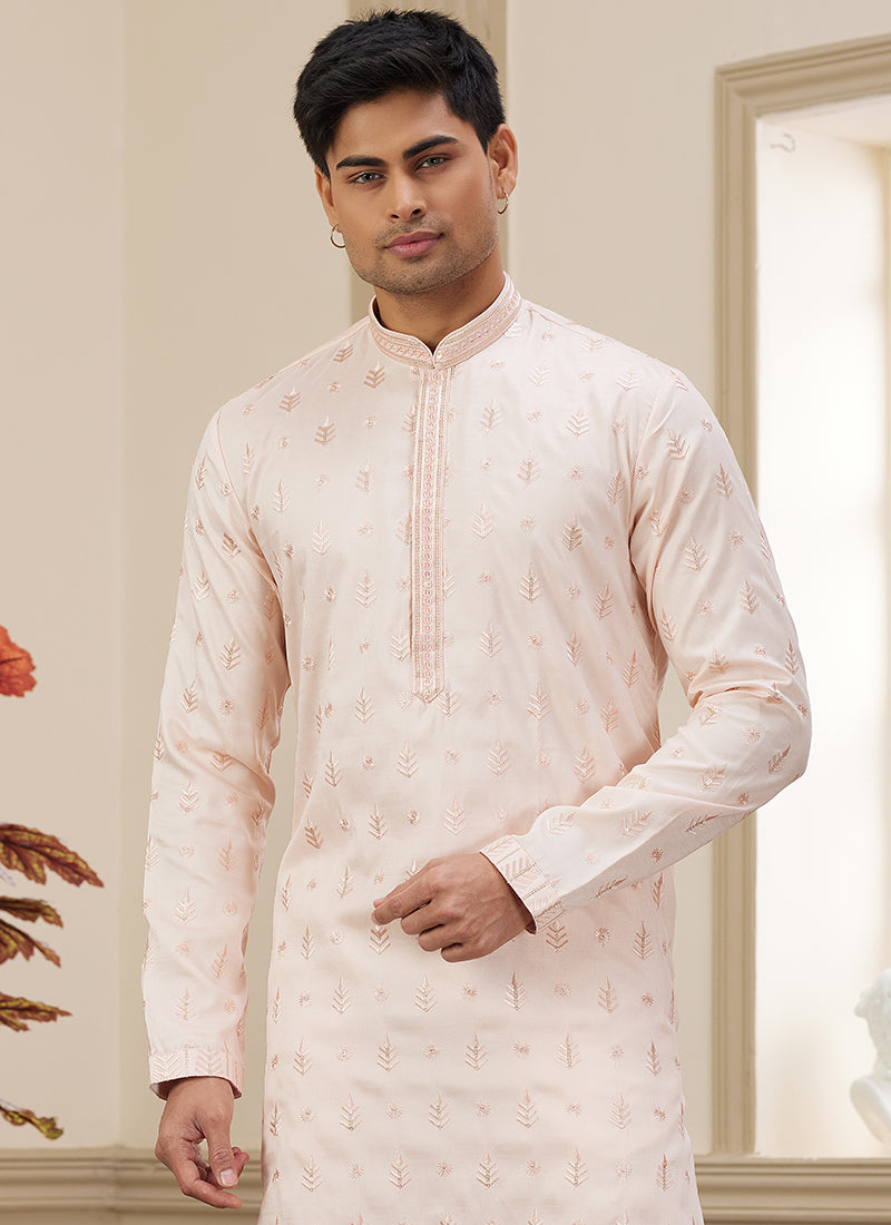 Sequin Embellished Pink Art Silk Kurta Pajama for Party Wear