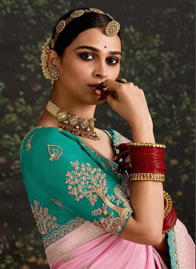 Pink Dola Silk Embroidery Work Festival Wear Saree SW922013