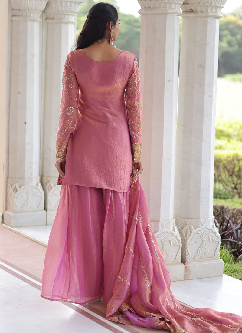 Fendi Fabric Pink Festival Wear Sequins Embroidery Work Readymade Plazzo Suit 387290