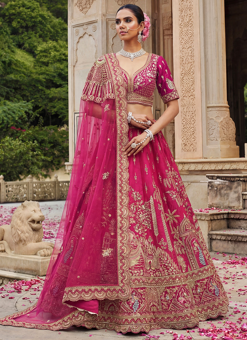 Pink Gadhwal Silk Zari Embroidery Work Bridal Wear Bridal Lehenga Choli SW250213