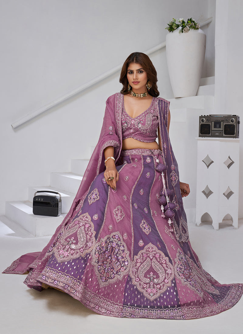 Georgette Pink Wedding Wear Zari Embroidery Work Lehenga Choli 385991