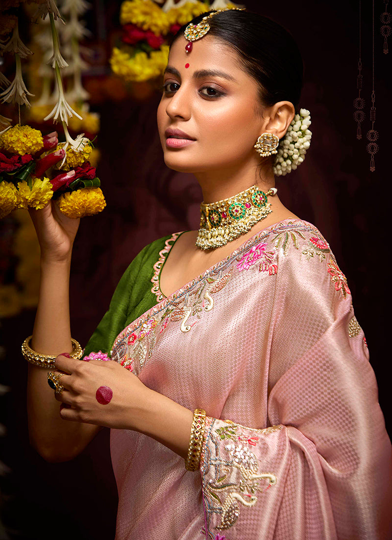 Pink Kanjivaram Silk Sequins Work Party Wear Saree SW641932