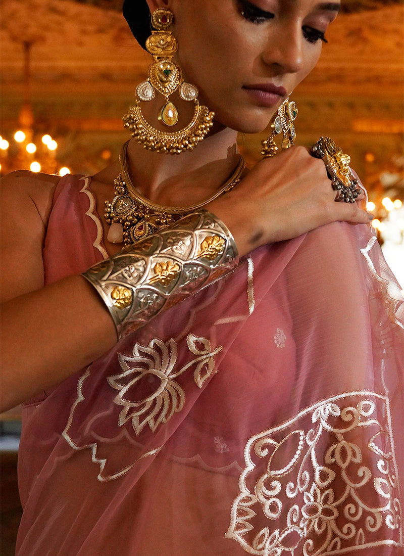 Ruby Chiffon Pink Festival Wear Thread Embroidery Work Designer Saree 388262