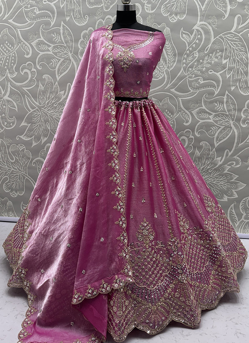 Pink Satin Hand Work Wedding Wear Lehenga Choli SW578142