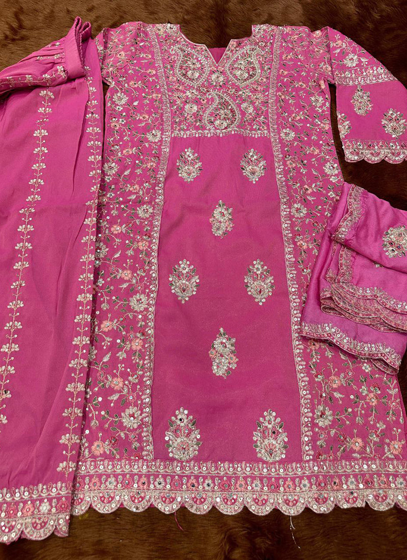 Pink Shimmer Embroidery Work Party Wear Readymade Plazzo Suit SW159811