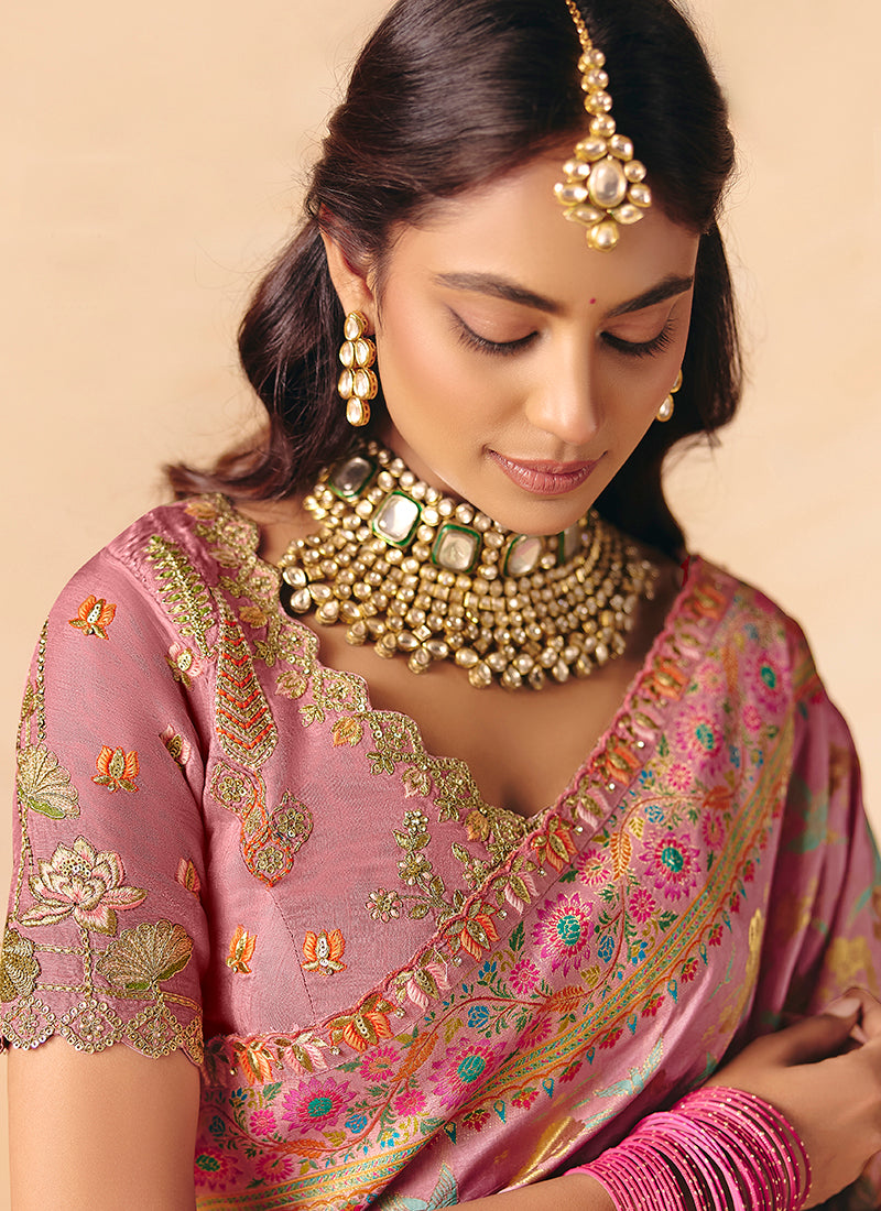 Pink Silk Sequins Work Wedding Wear Saree SW254929
