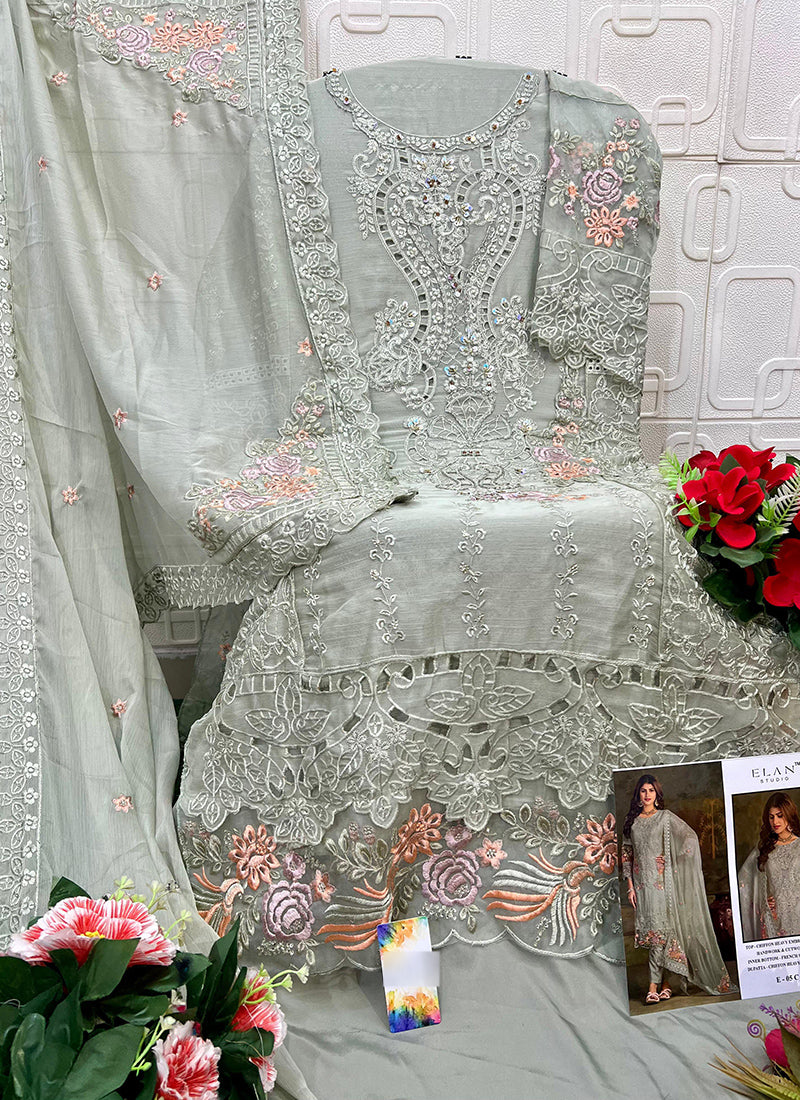 Pista Green Chiffon Embroidery Work Eid Wear Pakistani Suit SW752825