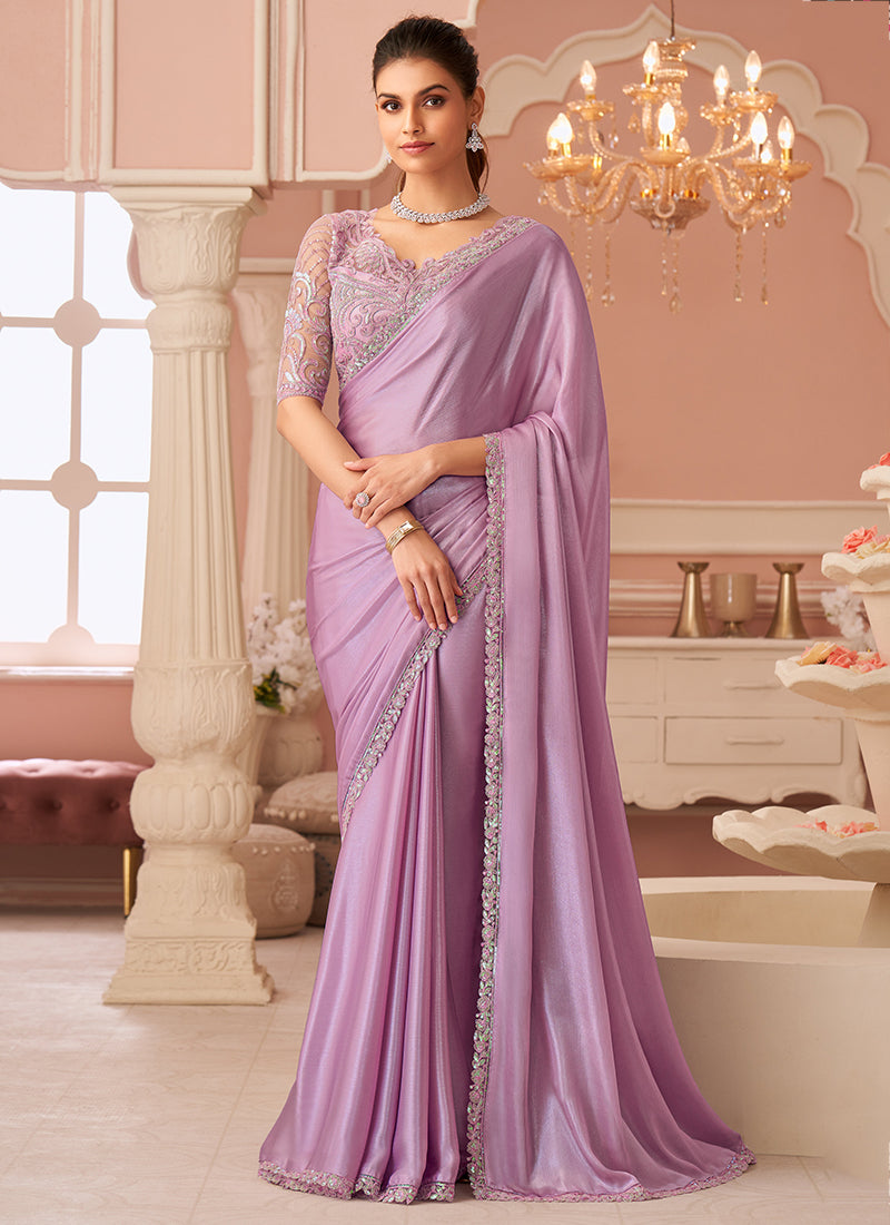 Chiffon Purple Saree with Sequin Work for Occasional Wear 383770