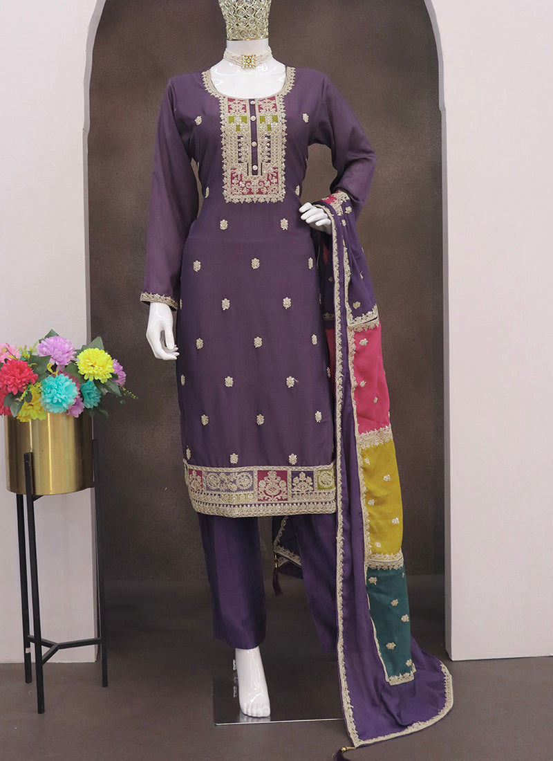 Chinnon Purple Festival Wear Embroidery Work Readymade Salwar Suit 385407