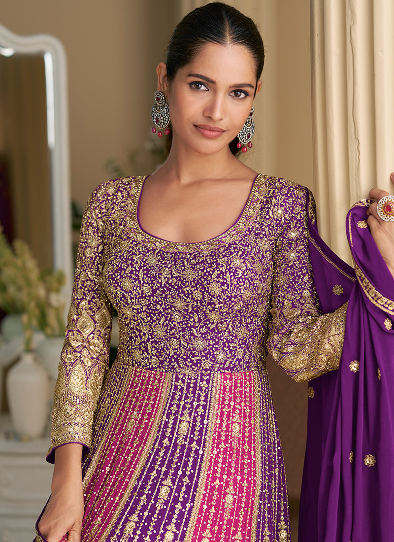 Purple Georgette Embroidery Work Occasional Wear Anarkali Suit SW885912