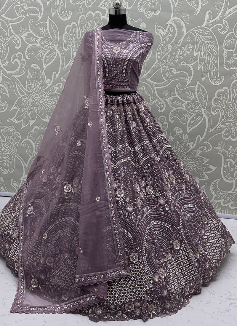 Purple Net Sequins Work Bridal Wear Lehenga Choli SW423806