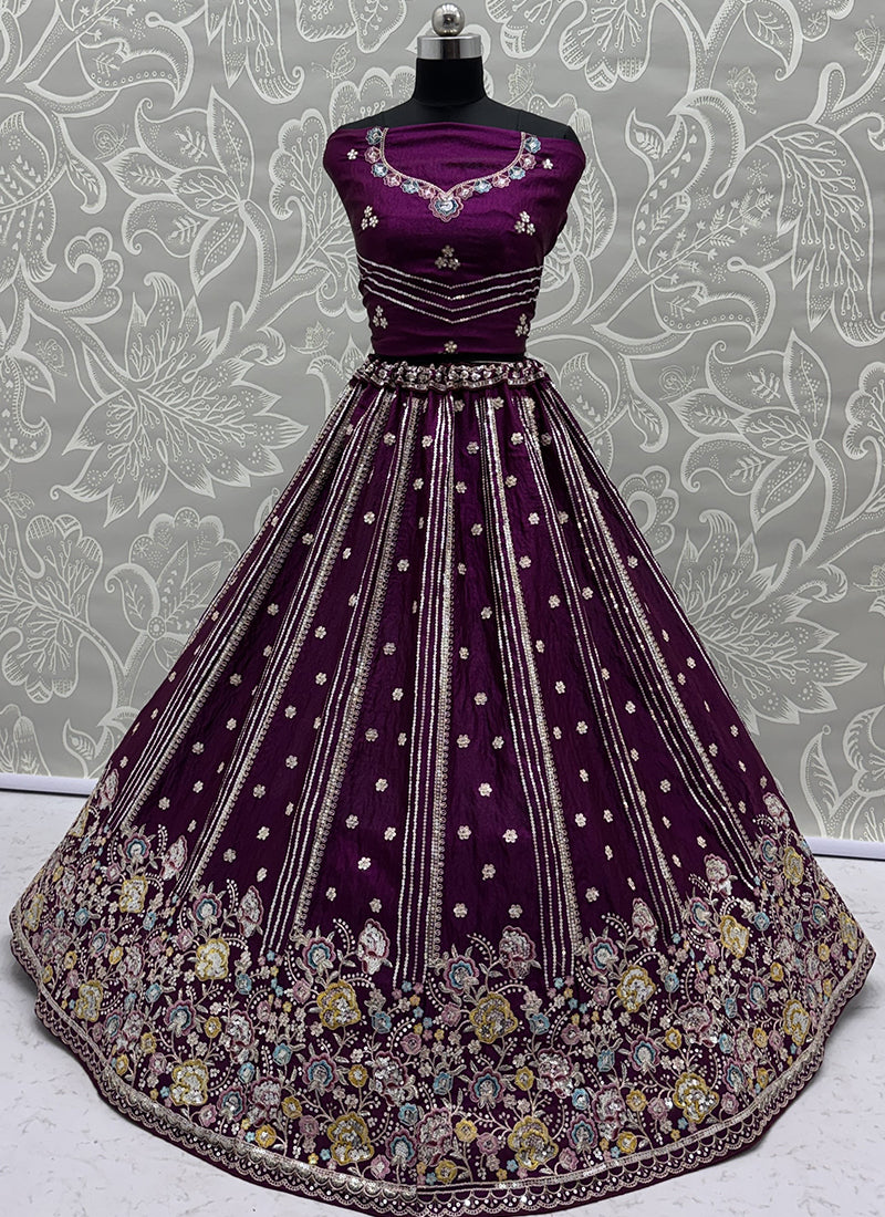 Purple Organza Sequins Work Occasional Wear Lehenga Choli SW760837