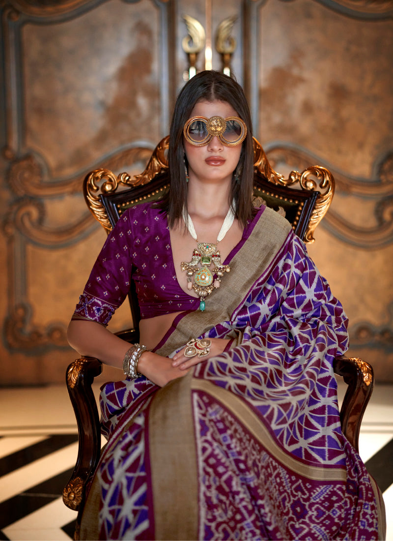 Pv Silk Purple Party Wear Printed Work Saree 385901