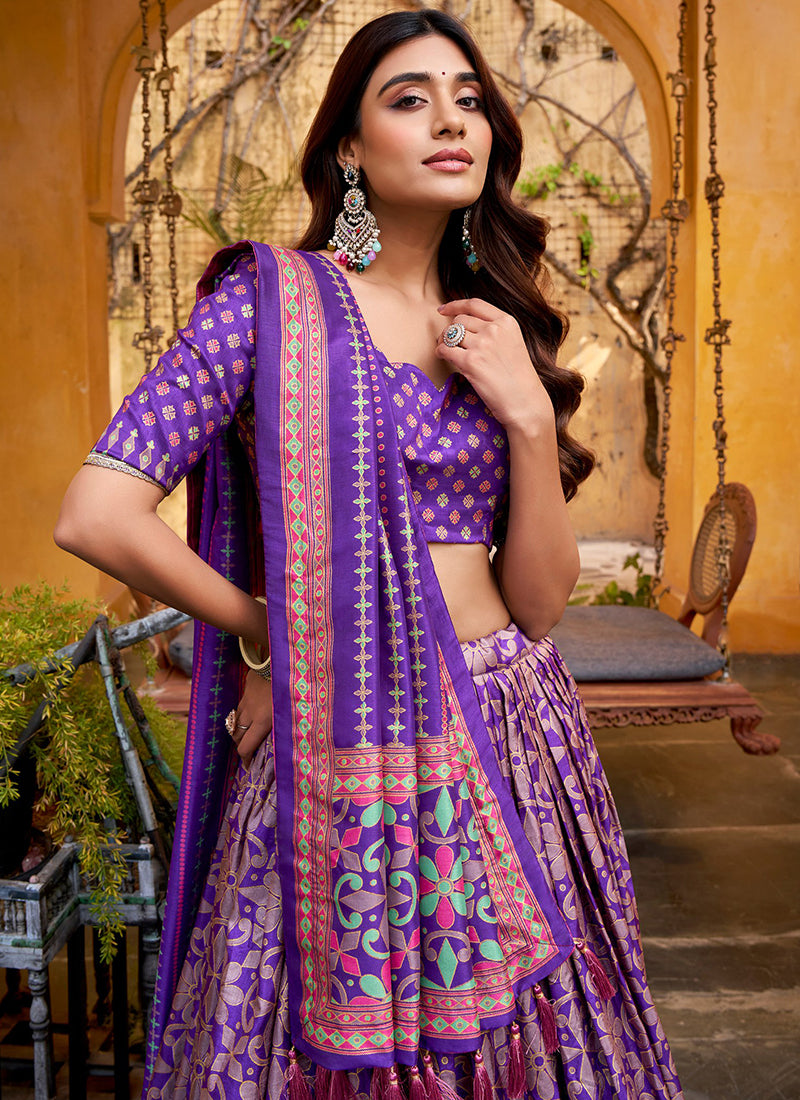 Purple Silk Printed Work Festival Wear Lehenga Choli SW289716