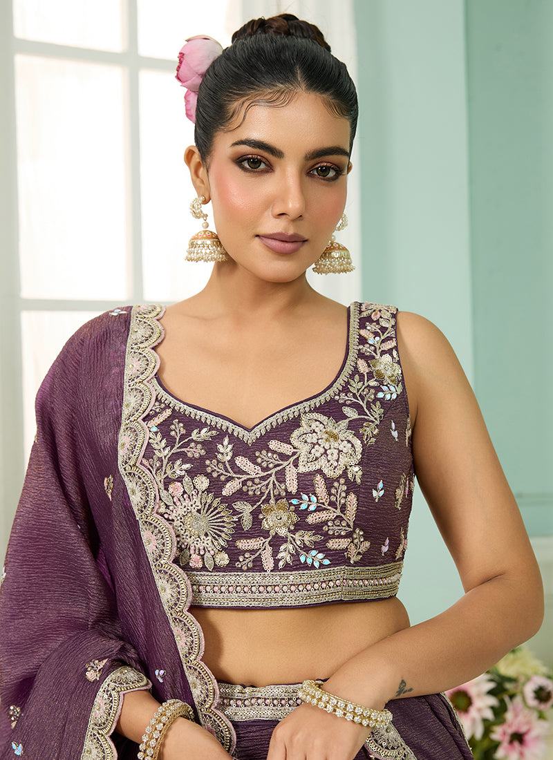 Tissue Purple Bridal Lehenga Choli Embroidery Work Lehenga Choli 385344
