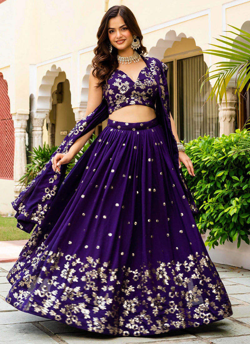 Vichitra Silk Purple Wedding Wear Embroidery Work Lehenga Choli 385674