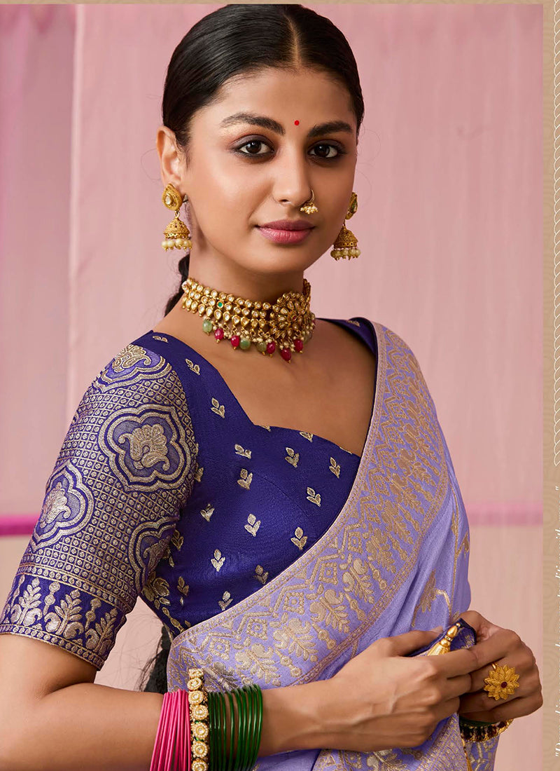 Purple Viscose Silk Embroidery Work Occasional Wear Saree SW388278