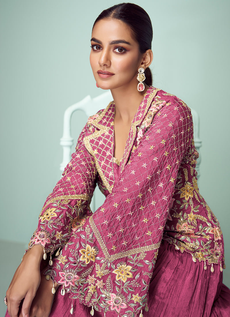 Rani Pink Chinon Embroidery Work Occasional Wear Readymade Designer Suit SW172722