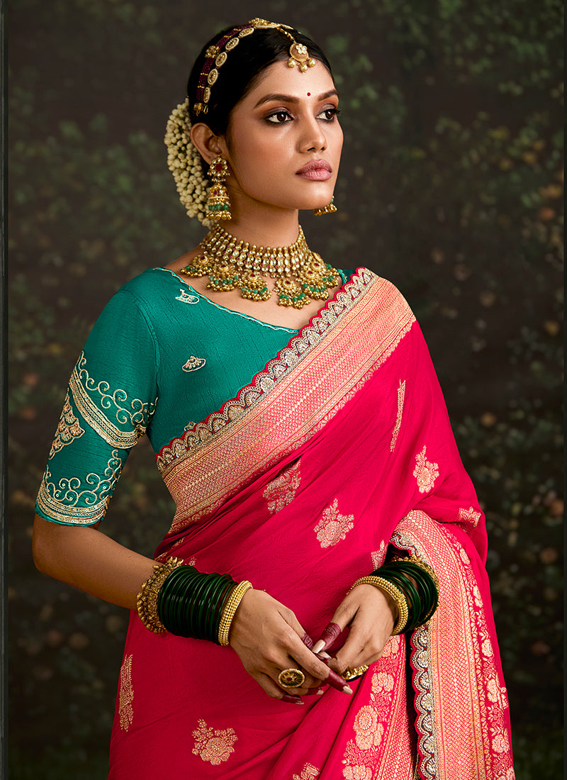 Rani Pink Dola Silk Embroidery Work Festival Wear Saree SW464670