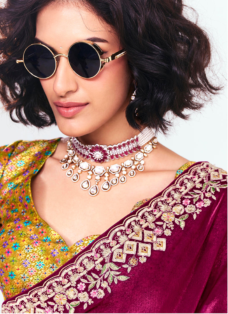 Rani Pink Fancy Silk Border Work Wedding Wear Wedding Saree SW284233