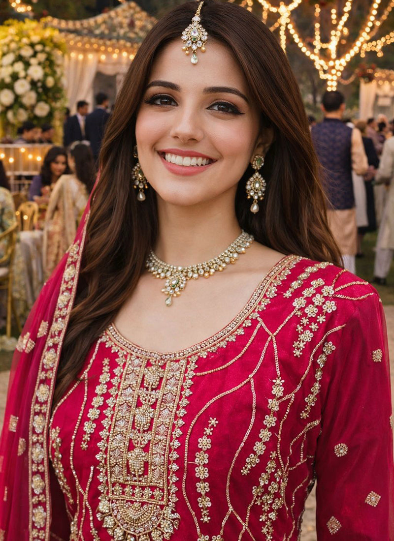 Rani Pink Fendy Silk Embroidery Work Festival Wear Readymade Plazzo Suit SW373822