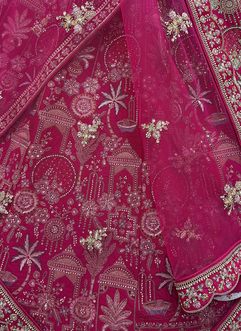 Rani Pink Silk Embroidery Work Wedding Wear Lehenga Choli SW663350