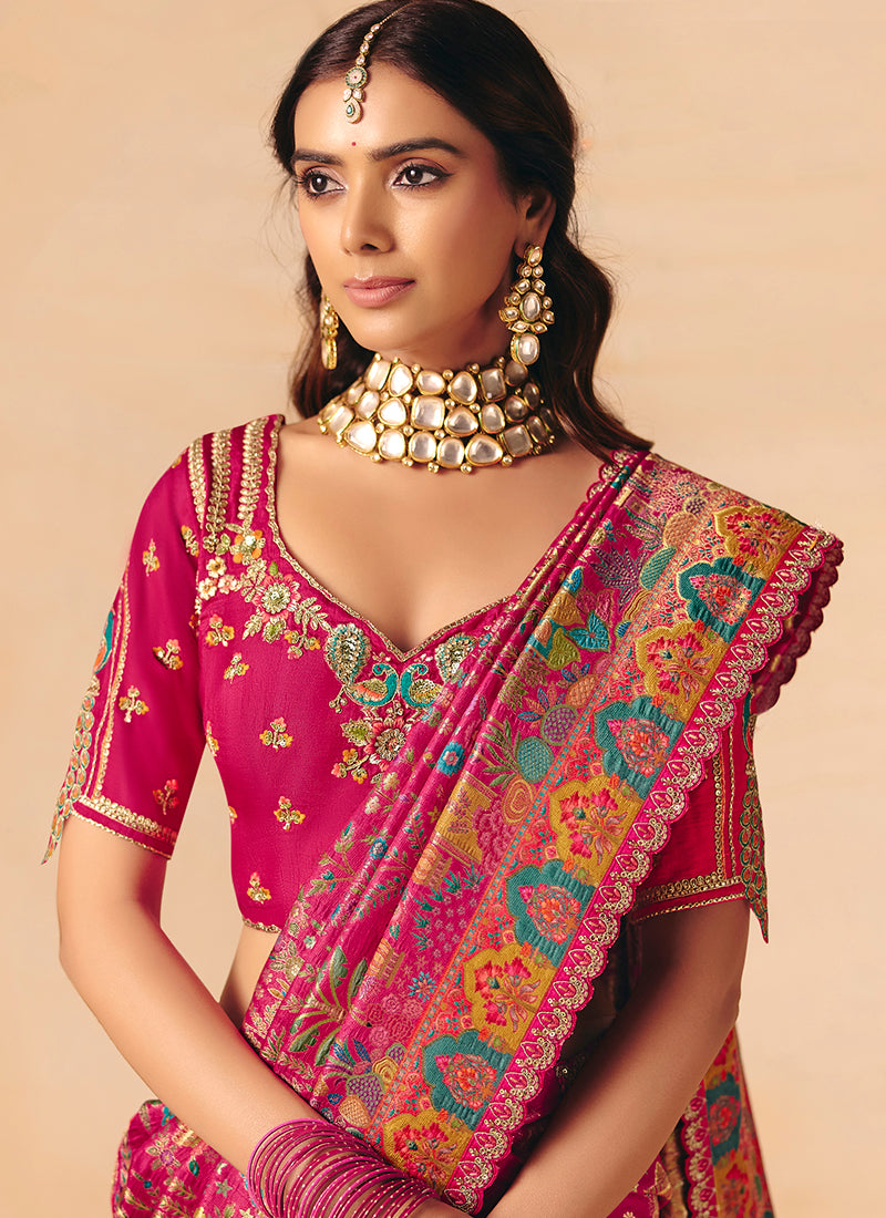 Rani Pink Silk Sequins Work Wedding Wear Saree SW167987