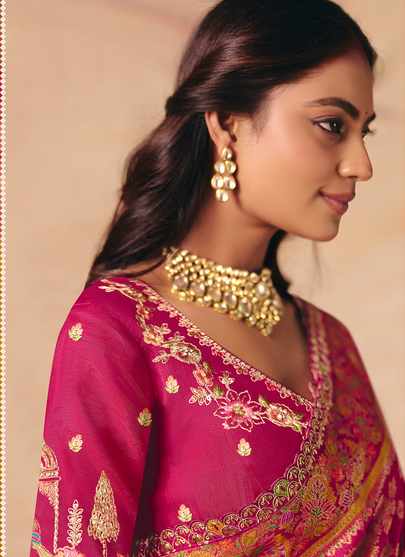 Rani Pink Silk Sequins Work Wedding Wear Saree SW759969