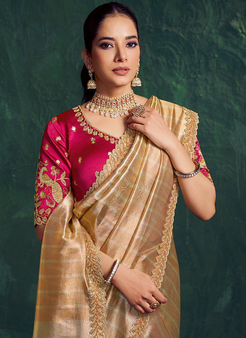Rani Silk Hand Work Wedding Wear Saree SW619608