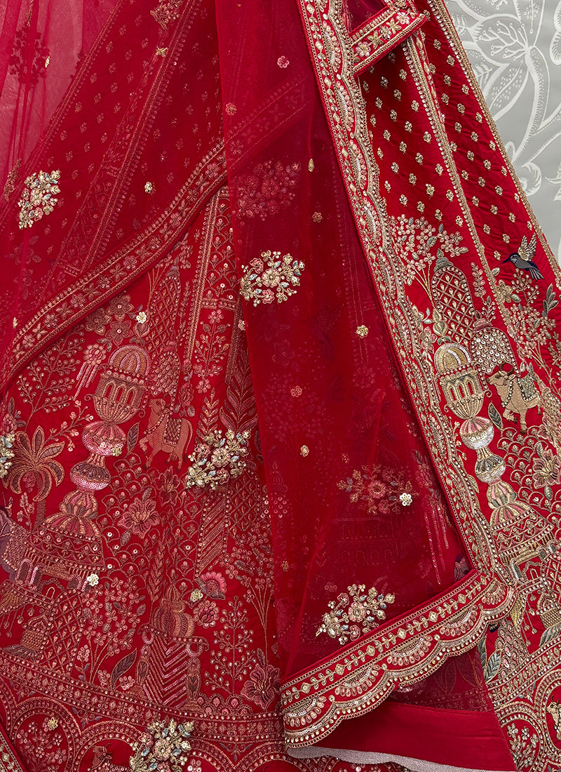 Red Silk Embroidery Work Wedding Wear Lehenga Choli SW230973