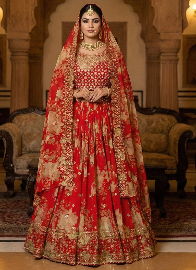 Red Georgette Digital Print Work Occasional Wear Lehenga Choli SW299717