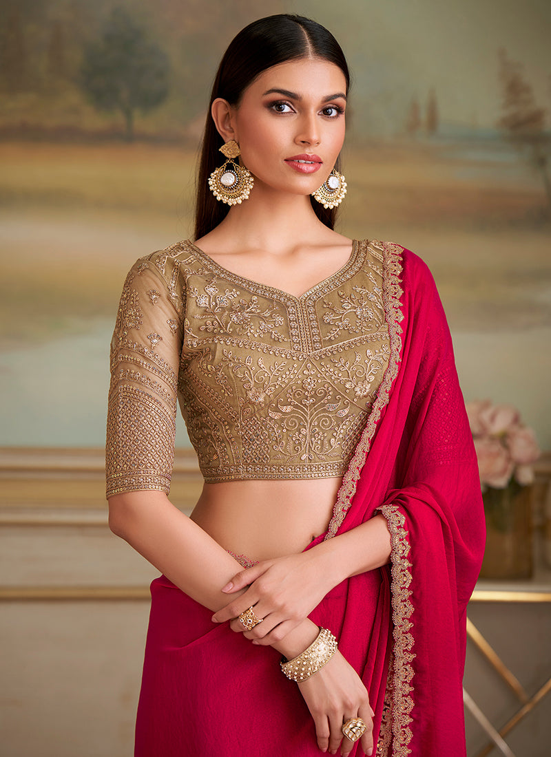 Georgette Red Party Wear Embroidery Work Saree 386386