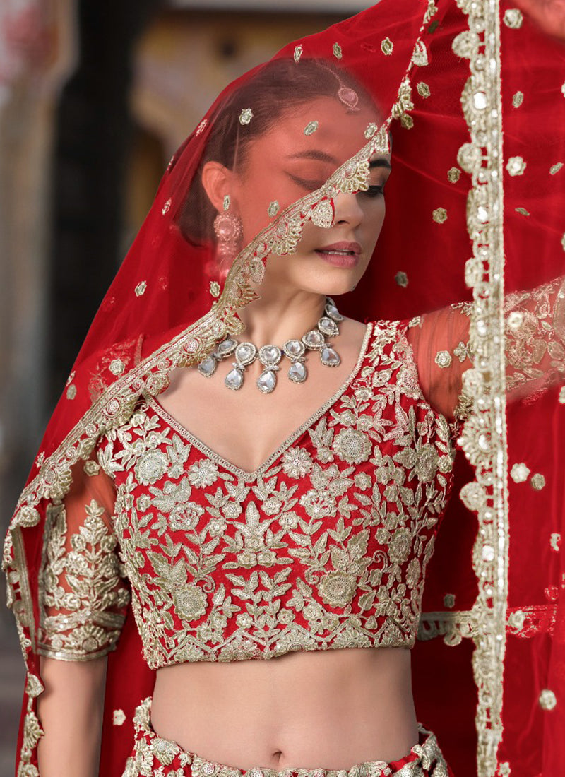 Red Net Sequin Work Wedding Wear Lehenga Choli SW982102