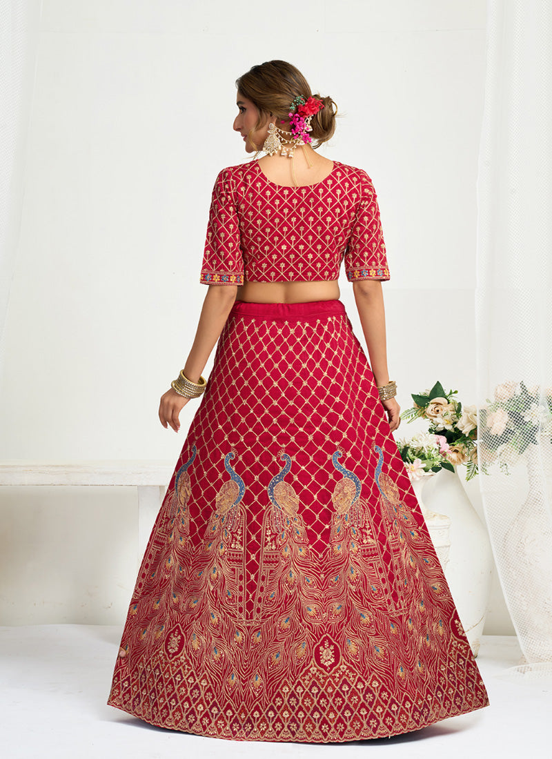 Silk Red Party Wear Zari Embroidery Work Lehenga Choli 386036