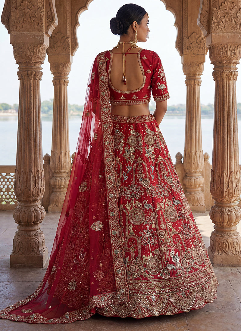 Red Silk Embroidery Work Wedding Wear Lehenga Choli SW391519