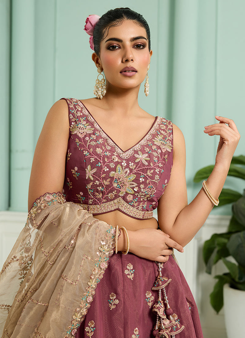 Georgette Rose Gold Bridal Lehenga Choli Embroidery Work Lehenga Choli 385351