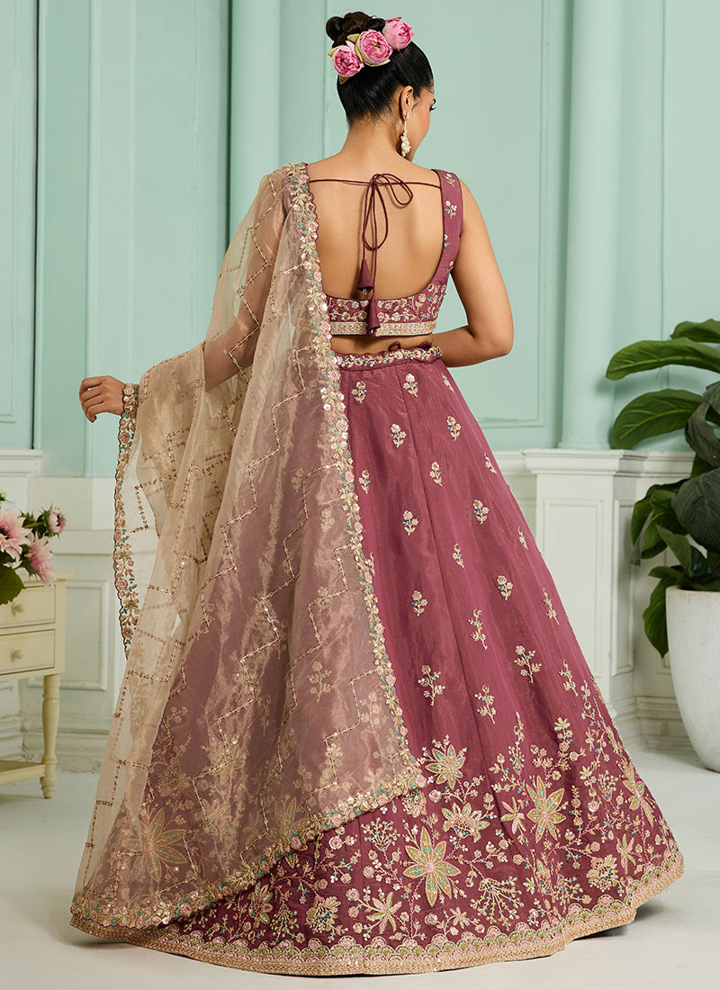 Georgette Rose Gold Bridal Lehenga Choli Embroidery Work Lehenga Choli 385351