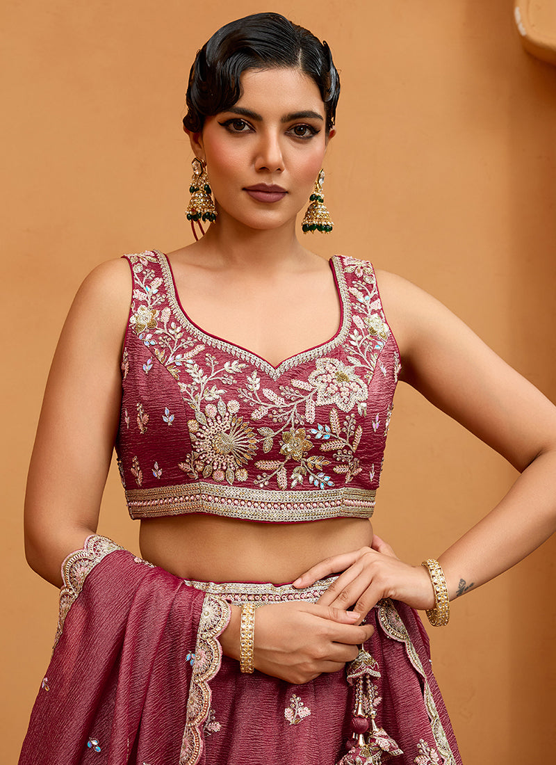 Tissue Rose Gold Bridal Lehenga Choli Embroidery Work Lehenga Choli 385345