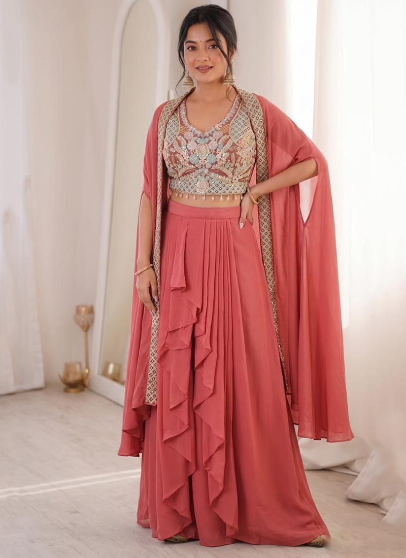 Rose Pink Silk Embroidery Work Party Wear Readymade Designer Suit SW239721