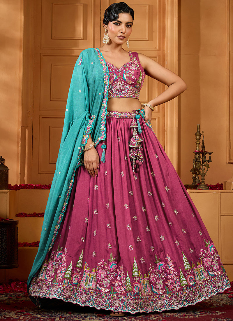 Vichitra Silk Rosegold Designer Wear Embroidery Work Lehenga Choli 385378